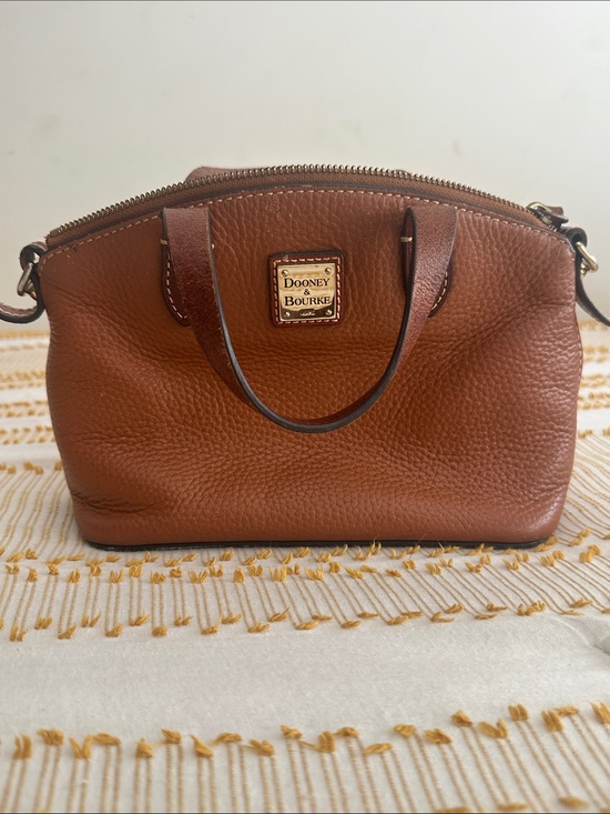 Dooney & Bourke Handbags - Dooney & Bourke Brown Pebbled Leather Satchel with Gold Plaque
